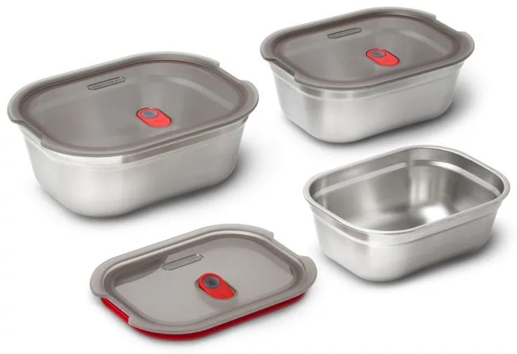 Комплект 3 бр кутии за храна Black+Blum Meal Prep FBSS-BX-PACK1, 0.6/0.9/1.2 l, Правоъгълни, Подходящи за фурна, Без BPA, Неръждаема стомана, Сив