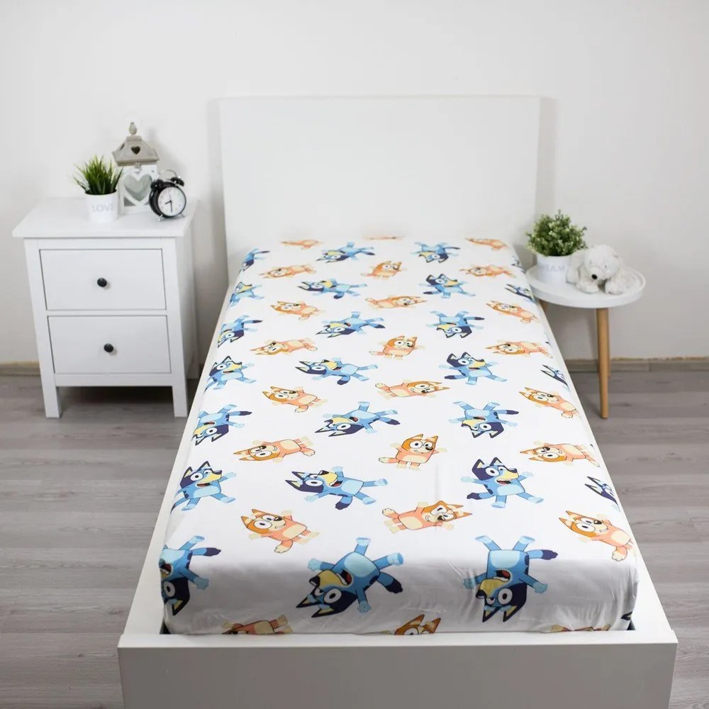 Бял еластичен единичен памучен детски чаршаф 90x200 cm Bluey – Jerry Fabrics