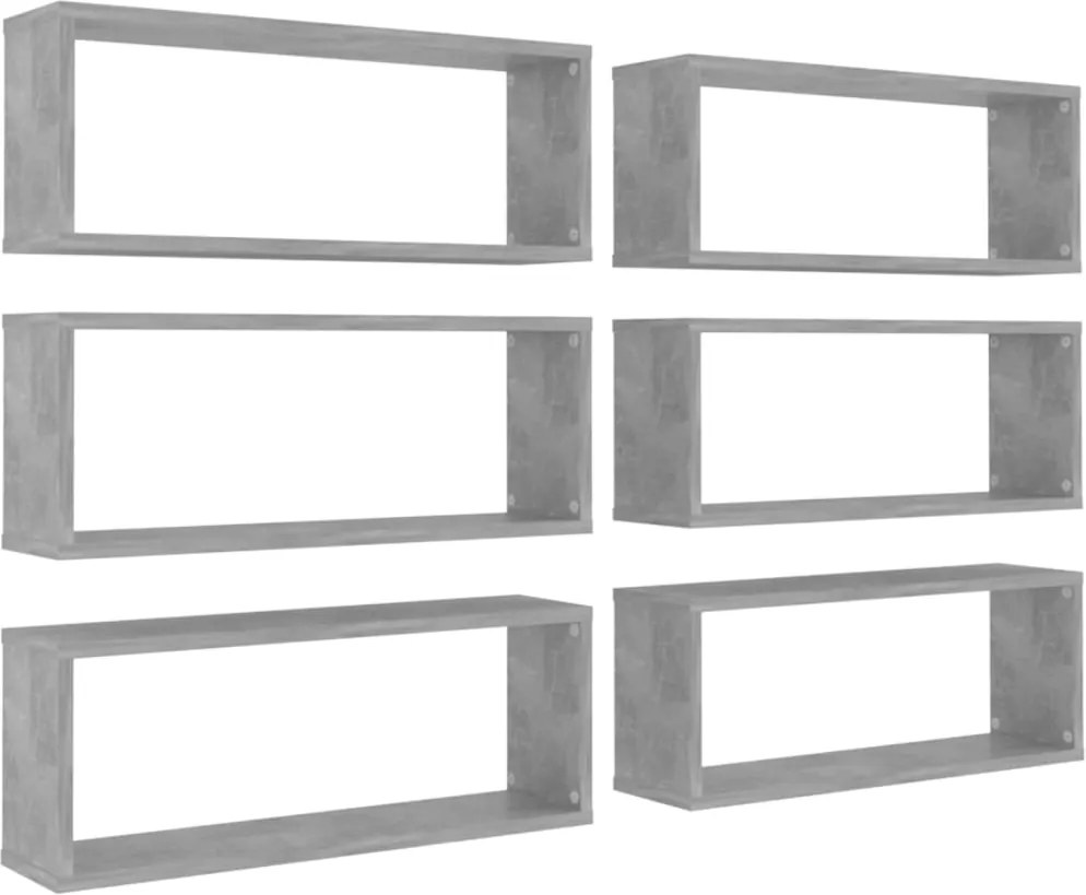 807147 vidaXL Стенни кубични рафтове, 6 бр, бетонно сиви, 60x15x23 см