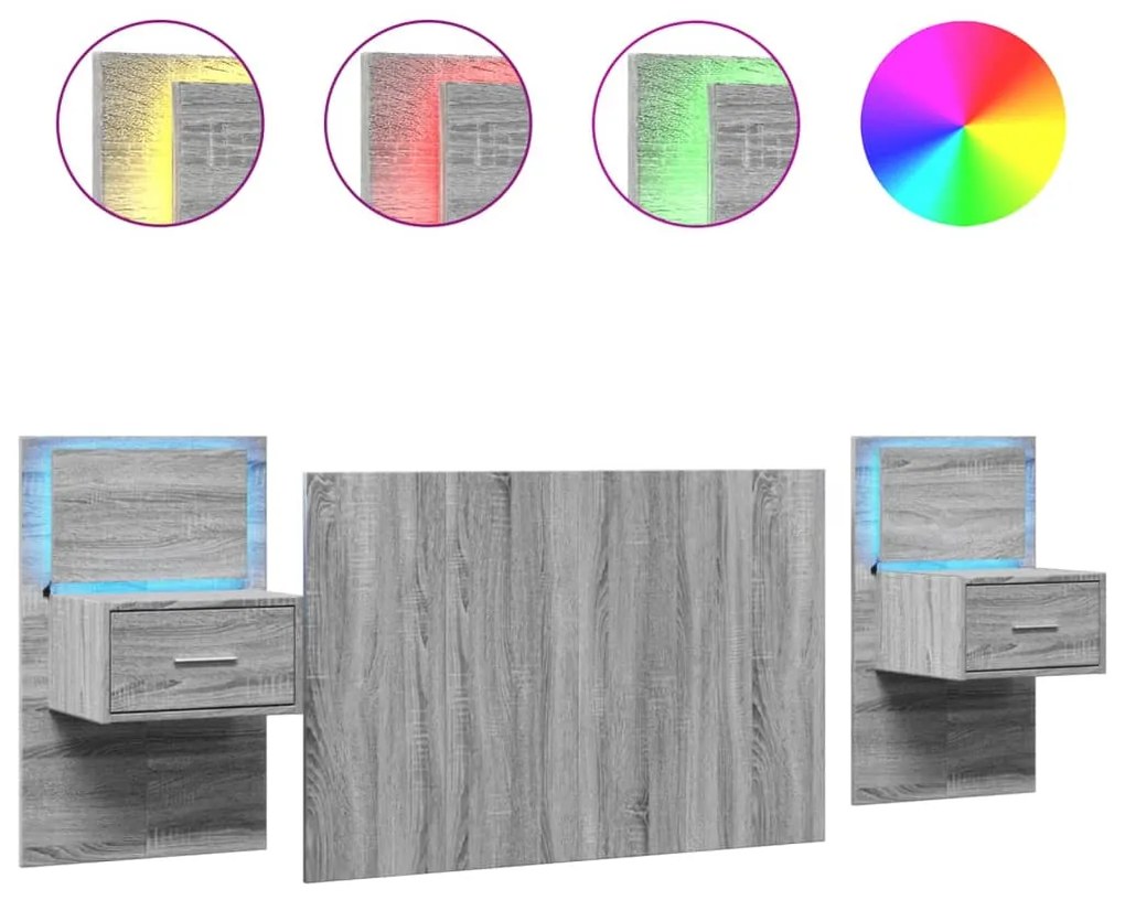 3295336 vidaXL Табла за легло с шкафчета, сив сонома, 120 см, инженерно дърво