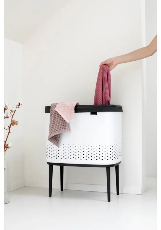 Кош за пране Brabantia Bo 1004174, 60 л, Пълнене без отваряне, Вентилационни отвори, Регулируеми крачета, Бял