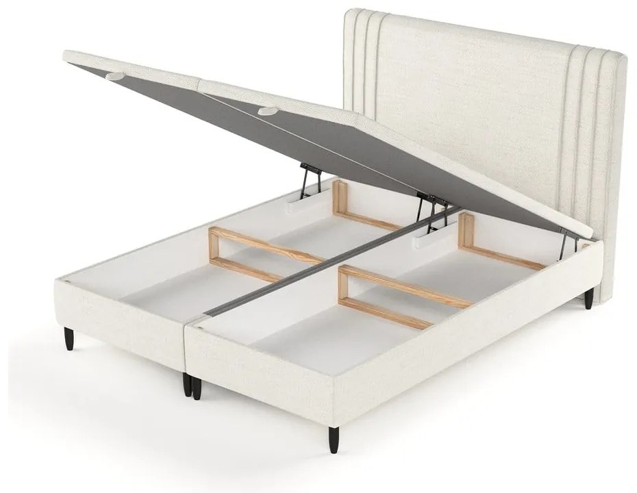 Бежово тапицирано двойно легло с място за съхранение 160x200 cm Musca – Maison de Rêve