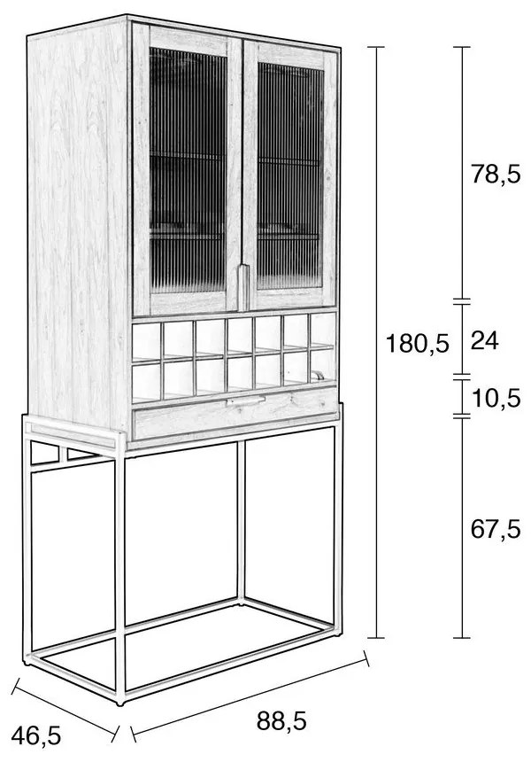 Черна дъбова стойка за вино за 20 бутилки, 89x181 cm Travis - Zuiver