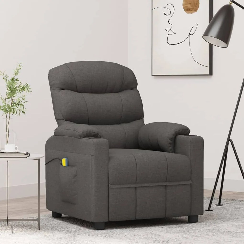 348083 vidaXL Масажен стол, тъмносив, текстил