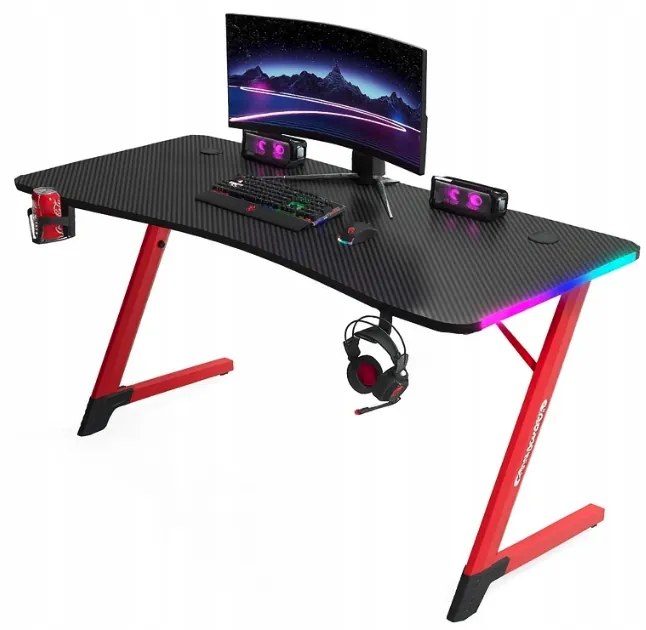 Черно-червена геймърска маса, PC маса с RGB LED осветление Šírka: 120 cm