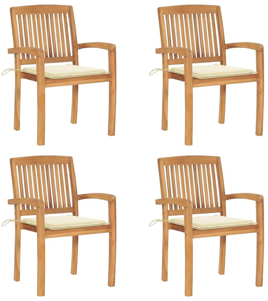 3073212 vidaXL Стифиращи градински столове с възглавници 4 бр тик масив