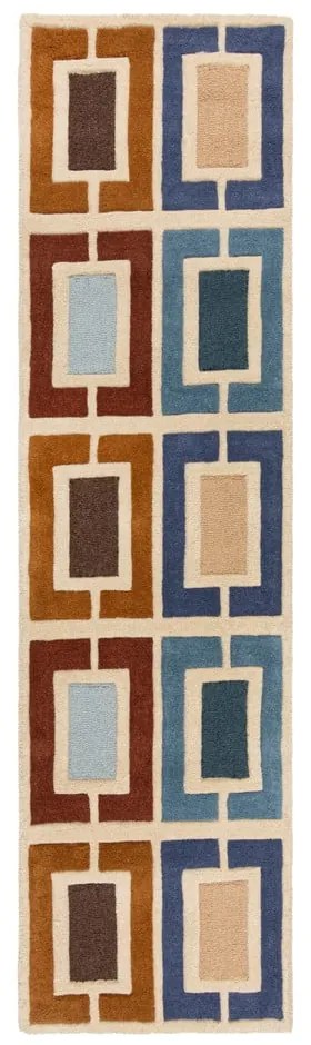 Ръчно изработена вълнена пътека в син и оранжев цвят 60x230 cm Retro Blocks – Flair Rugs