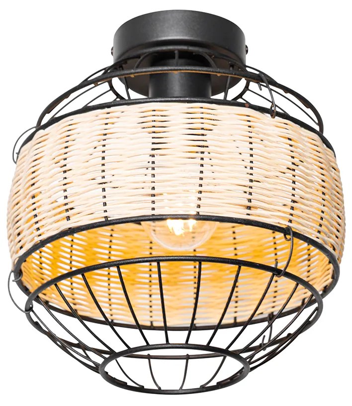 Ориенталски таванен аплик черен с ратан 25 см - Emir