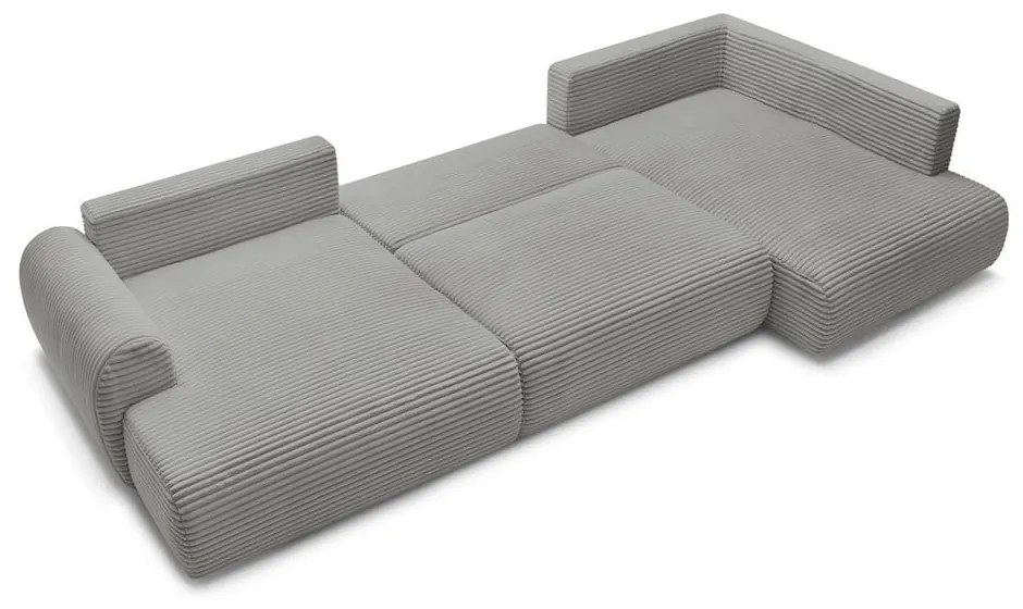 Тъмносив сгъваем/с място за съхранение ъглов диван от рипсено кадифе (десен ъгъл/U форма) Lucien – Bobochic Paris