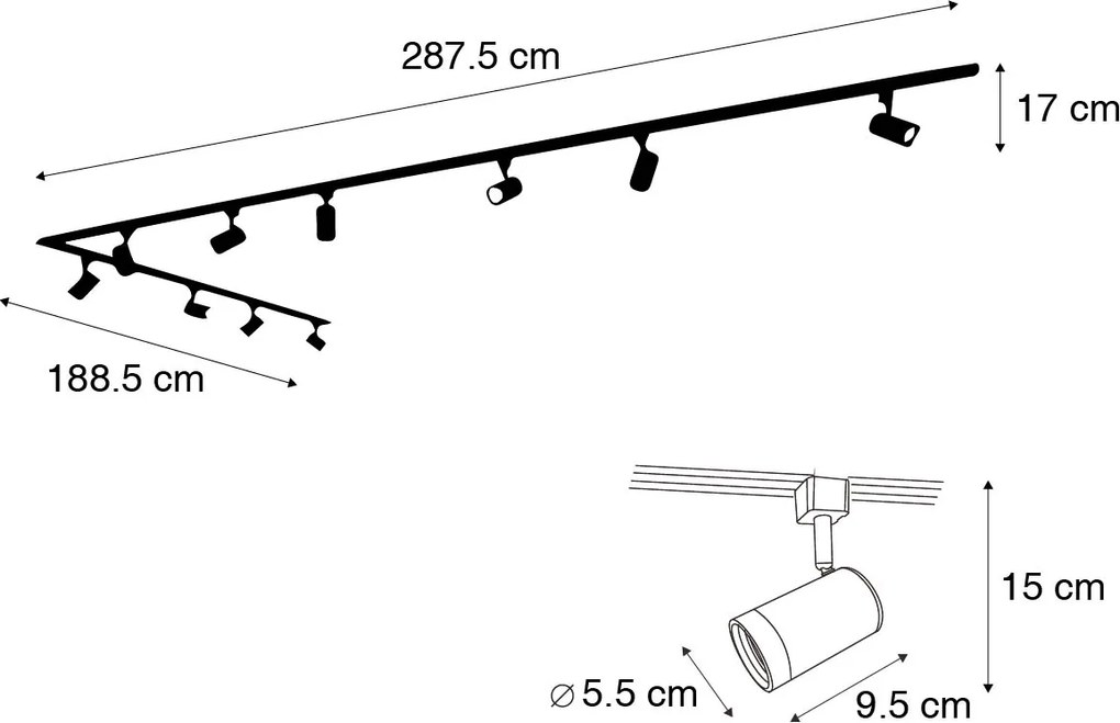 Интелигентна 1-фазна релсова осветителна система с 10 прожектора бяла, включително Wifi GU10 - Iconic Jeana