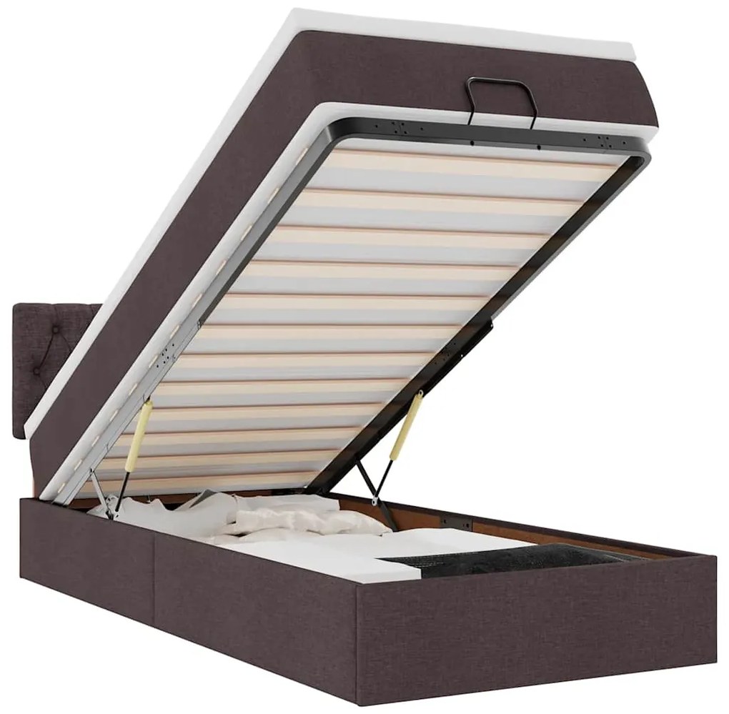 3312370 vidaXL Османска легло с матрак и LED, тъмнокафяво, 100x200 см, плат