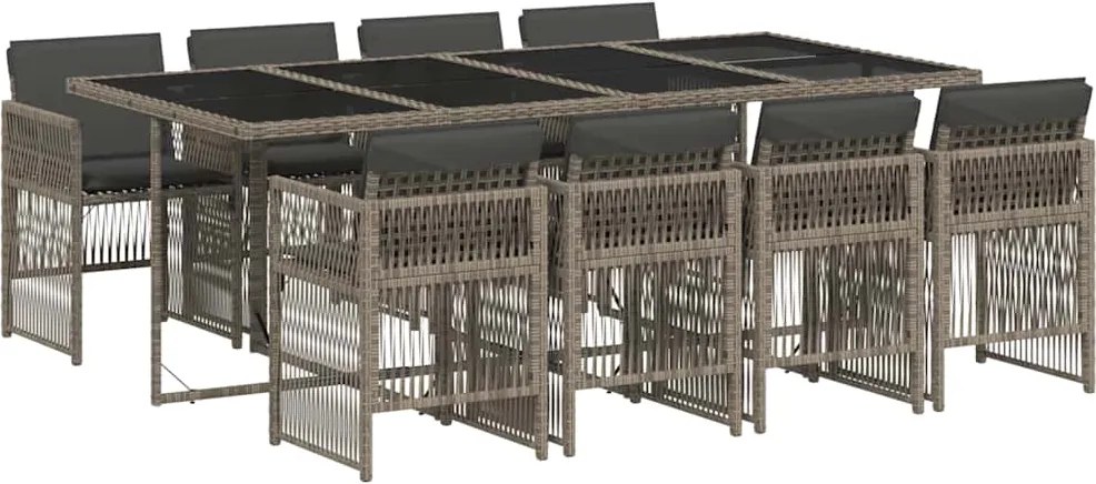 3210920 vidaXL Градински трапезен комплект 9 части с възглавници сив полиратан