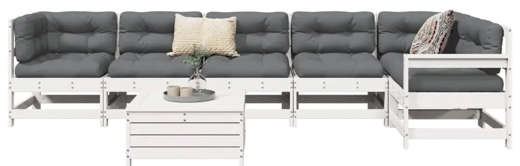 3250881 vidaXL Градински комплект диван от 7 части, бял, масивно дърво бор