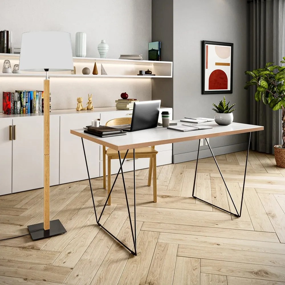 Бяла работна маса с черни крака , 140 x 75 cm Flow - TemaHome