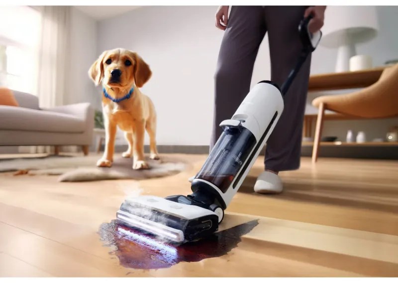 Вертикална прахосмукачка Tineco Floor One S7 Steam Plus 4В1, 240W, Сухо/Мокро, 0.7 л мръсна/0.8 л чиста, LED екран и осветление, Пара + сушене, Бял/черен