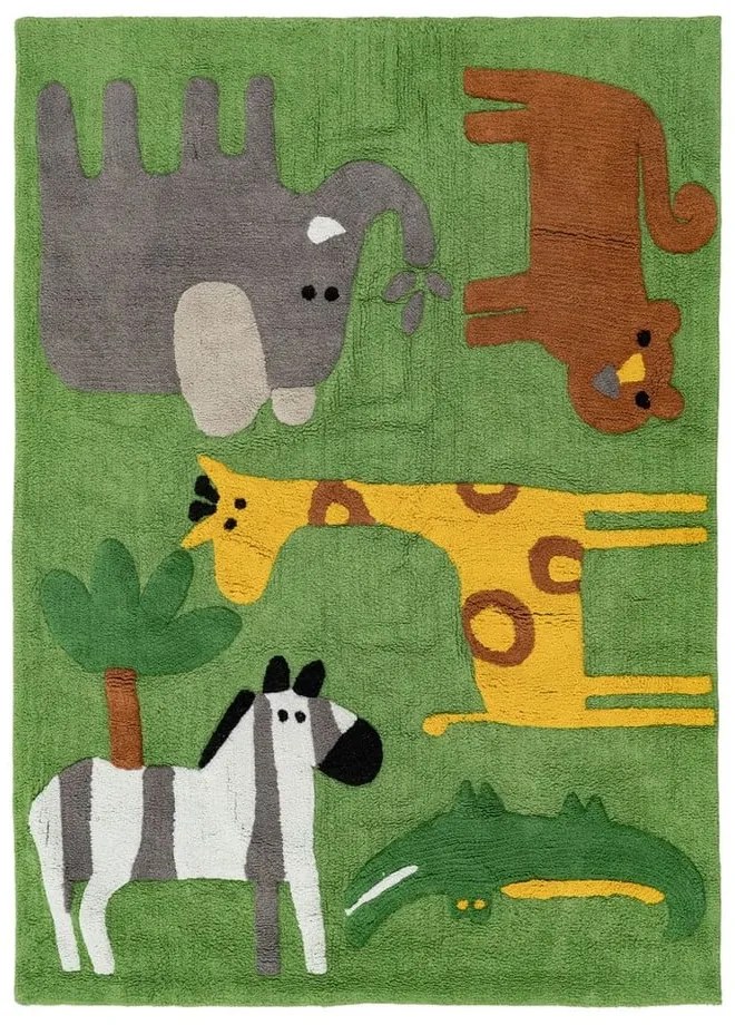 Зелен памучен детски килим подходящ за пране 120x160 cm Animals – Ixia