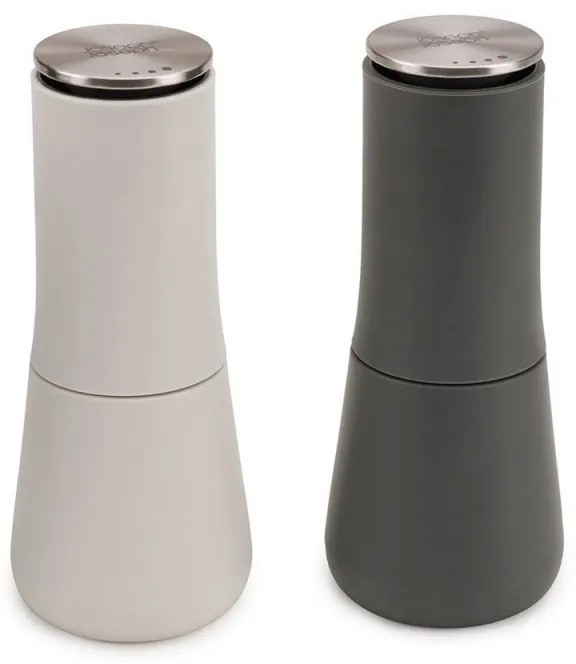 Комплект 2 бр мелнички за сол и пипер Joseph Joseph 95036, Механична  употреба, Керамичен механизъм, Регулиране на степента, Без BPA, Бял/сив