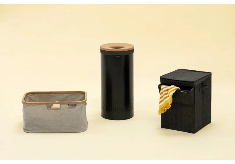 Кош за пране Brabantia 1000825, 35 л, Корков капак, Пълнене без отваряне, Вентилационни отвори, Черен