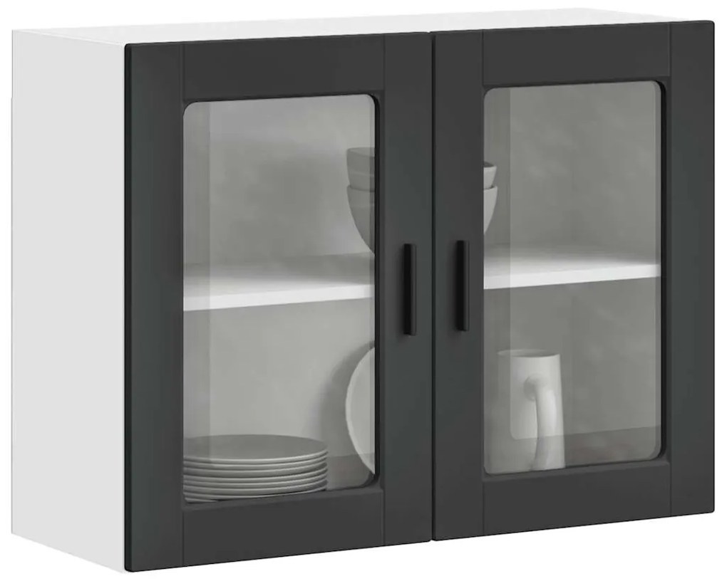 854088 vidaXL Кухненски стенен шкаф със стъклена врата Porto черен