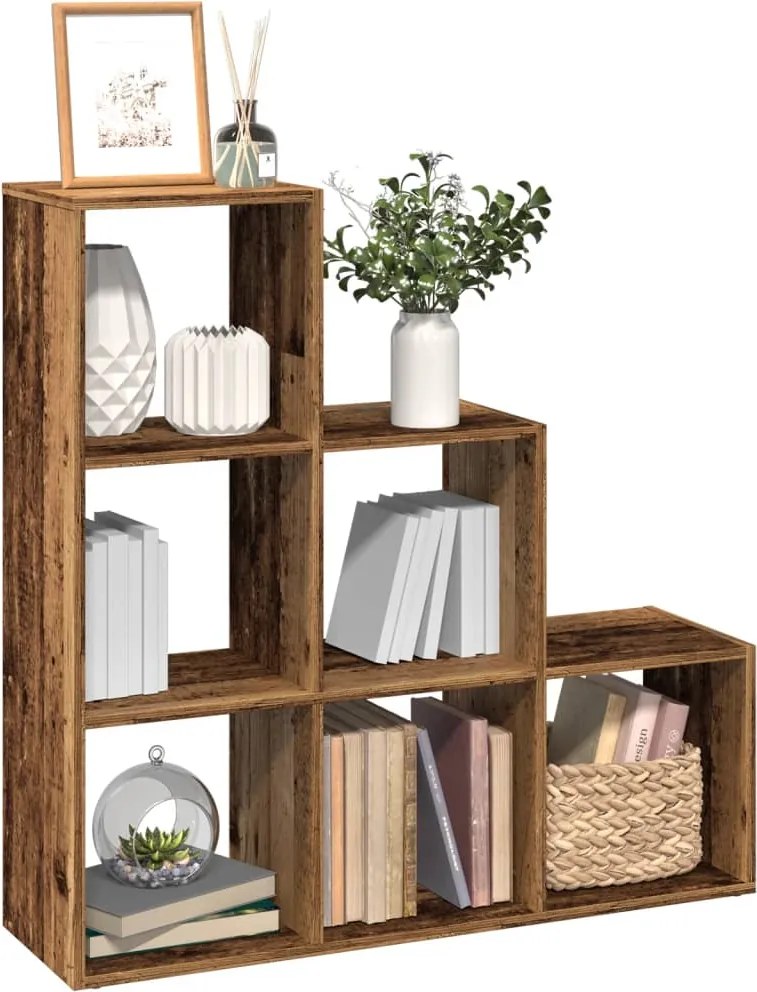 857965 vidaXL Разделител за стая / библиотека старо дърво 3 нива 99x29x99 см