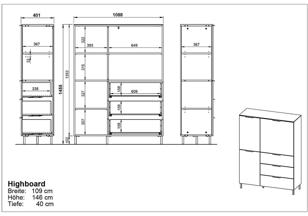 Сив висок скрин от дъб 109x146 cm California - Germania