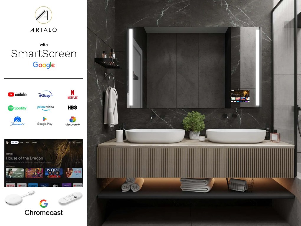 SMART огледало със светодиодно осветление M4 premium + SmartScreen with Google Chromecast