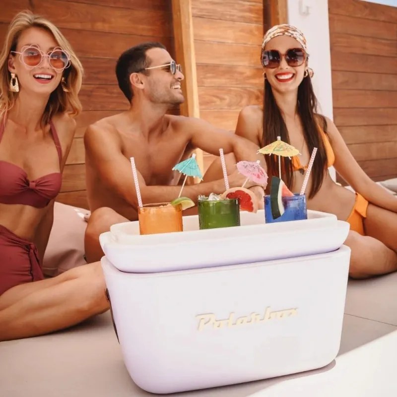 Хладилна чанта Polarbox Classic, 12 литра, AIRPOP полистирол, 5-15C до 24 часа, Класическа кожена каишка, Син/Розов