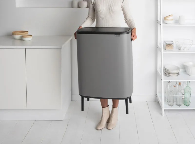 Кош за боклук Brabantia Bo Touch Hi 1001266, 2x30 л, Плътно прилепване към стена, Реглаж на краката, Минерално покритие, Сив