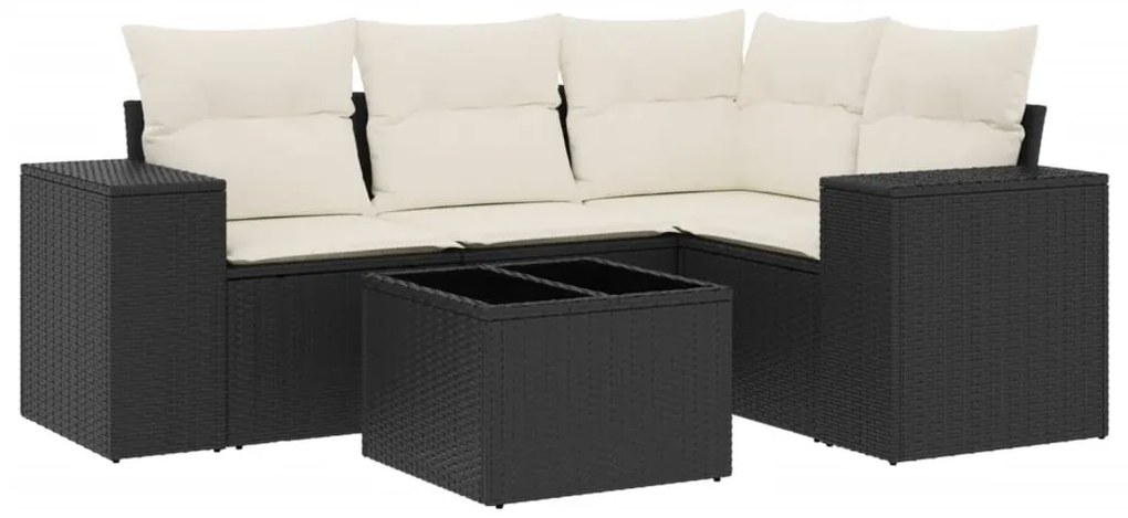 3254853 vidaXL Градински комплект с възглавници, 5 части, черен полиратан
