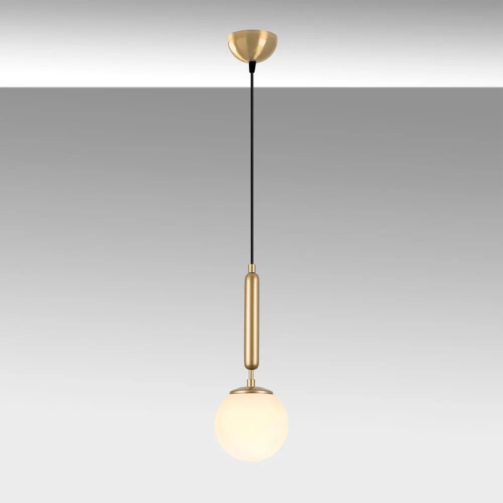 Бяло/в месингов цвят висящо осветително тяло със стъклен абажур ø 15 cm King – Opviq lights