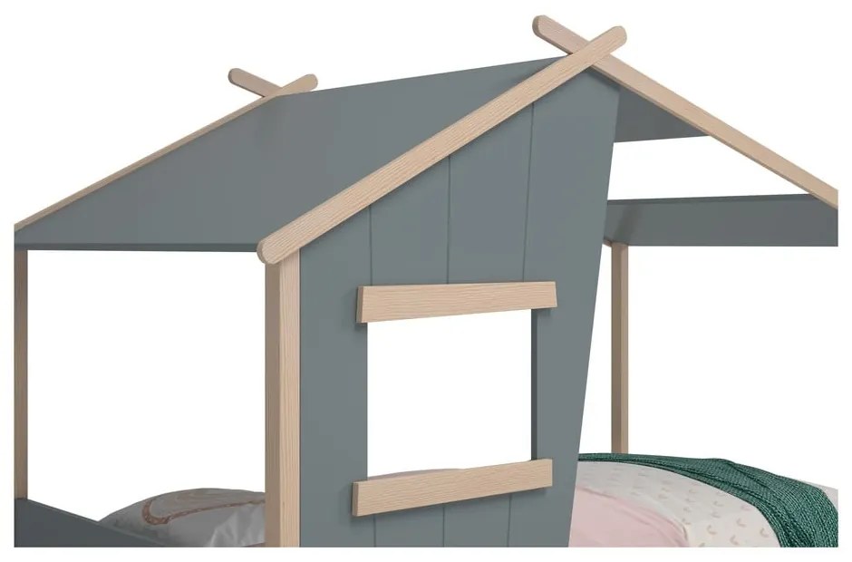 Къща детско легло сиво-зелено 90x190 cm от масивен бор с включена подматрачна рамка Luba – Marckeric