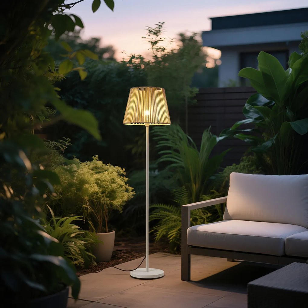 Външна подова лампа бяла с бежов абажур от въже IP44 - Virginia Jayla