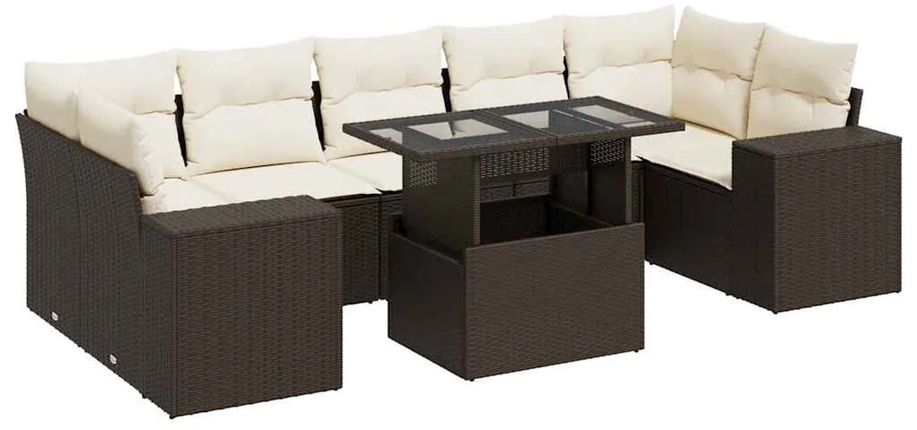 3326764 vidaXL Градински комплект с възглавници, 8 части, кафяв, полиратан
