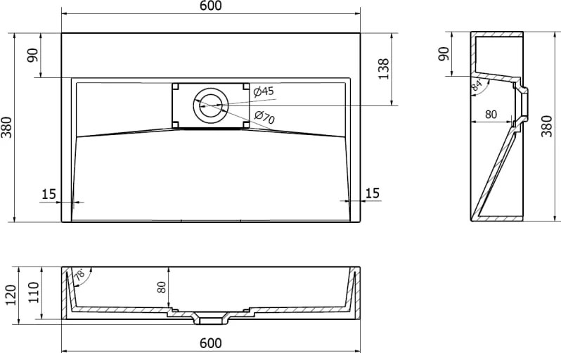 Mexen Ava плотова мивка от конгломерат B/O 60 x 38 см, бяла - 23016000