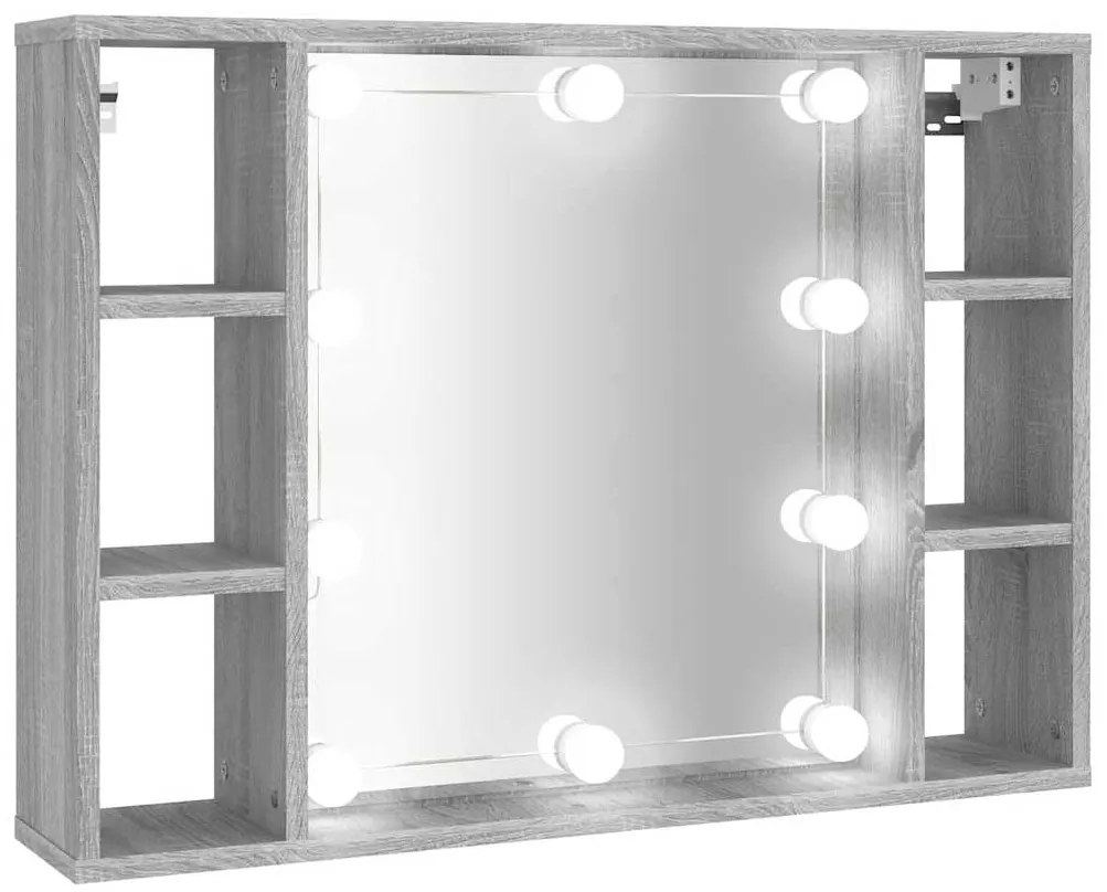 820446 vidaXL Огледален шкаф с LED,Сив сонома, 76x15x55 см