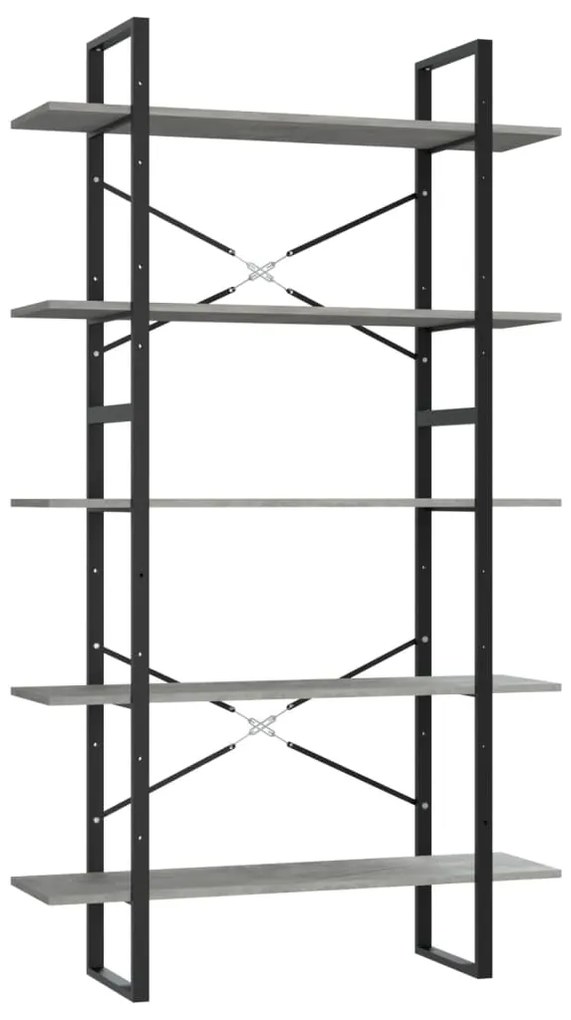 5-етажна библиотека бетонно сива 100x30x175 см инженерно дърво