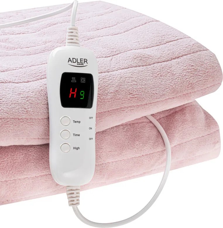 Електрическо одеяло Adler AD 7443, 120W, 160x180 см, LCD контролер, Защита от прегряване, 7 настройки, Таймер, Розов
