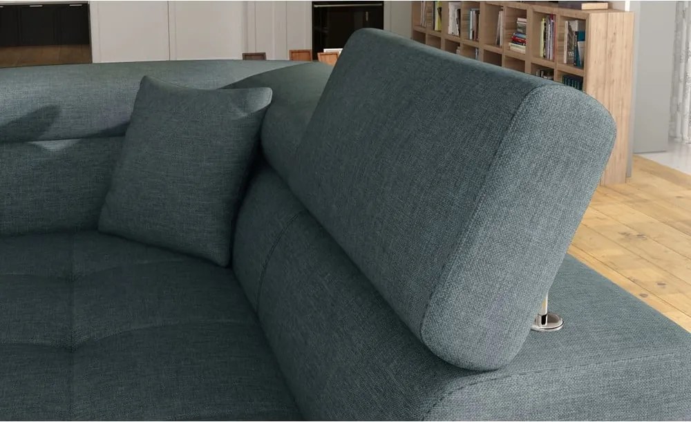 Син разтегателен ъглов диван с място за съхранение (десен ъгъл L форма) Anton – ELTAP