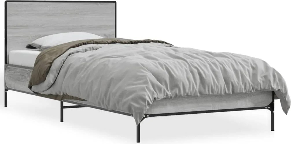 845525 vidaXL Рамка за легло, сив сонома, 100x200 см, инженерно дърво и метал