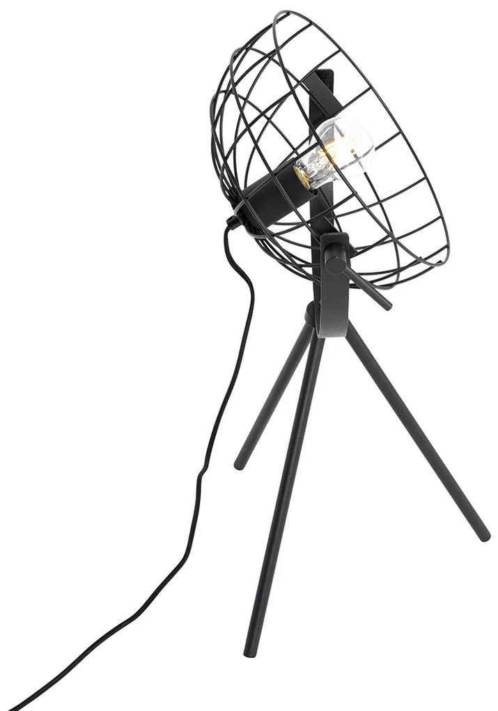Индустриална триножна настолна лампа черна регулируема - Hanze