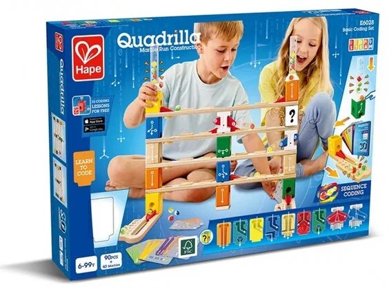 Комплект дървена писта, Hape, Quadrilla Basic Coding, 90 части