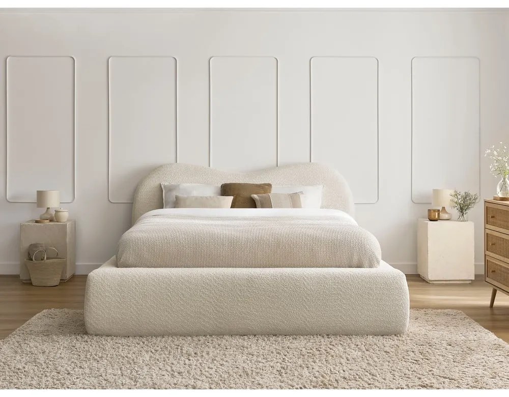 Бежово двойно легло 180x200 cm тапицирано с място за съхранение с включена подматрачна рамка Orlane – Bobochic Paris