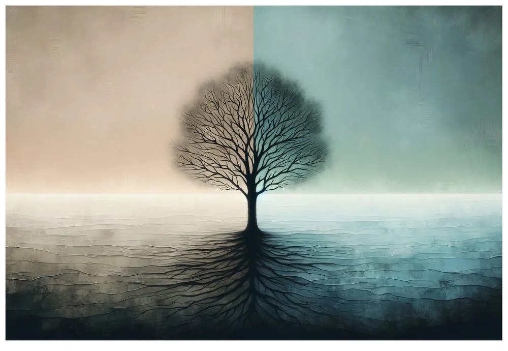Самозалепващ тапет – Дървото на живота в синьо-бежов контраст