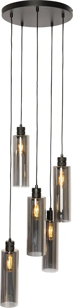 Смарт висяща лампа черна с димно стъкло, включва 5 Wifi A60 - Stavelot