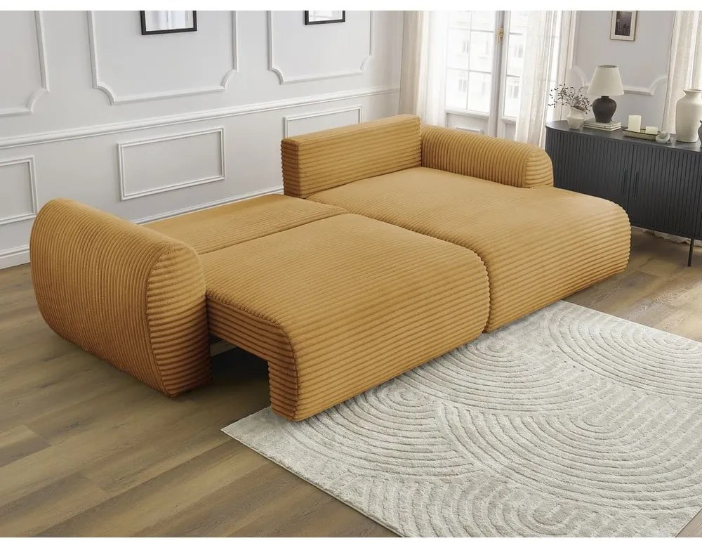 Разтегателен ъглов диван от рипсено кадифе в цвят горчица (десен ъгъл) Lucien – Bobochic Paris