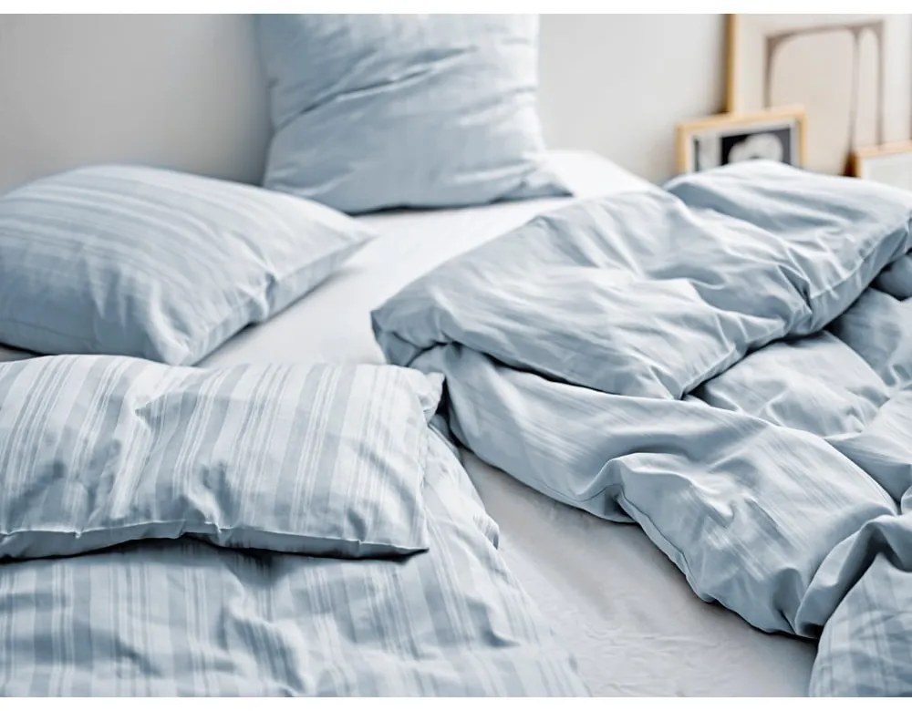 Светлосиньо единично удължено спално бельо от дамаск 140x220 cm Noble – Södahl