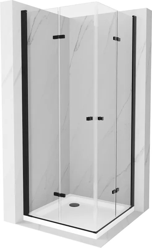 Mexen Lima Duo сгъваема душ кабина 80 x 80 см, прозрачна, черна + корито Flat
