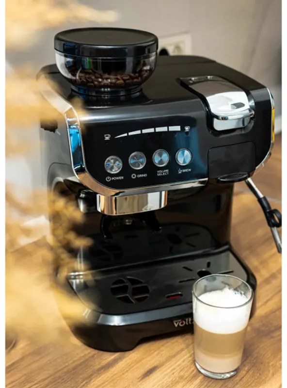 Еспресо машина за мляно кафе и капсули 8 в 1 Oliver Voltz OV51171L8M, 2672W, 2 л, 5 адаптера, 19 bar, Вградена кафемелачка, Черен