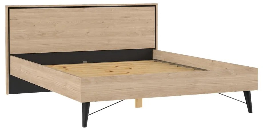 Двойно легло от дъбов декор с включена подматрачна рамка в естествен цвят 160x200 cm Ry – Tvilum