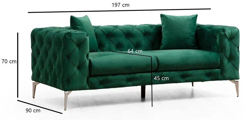 Тъмнозелен кадифен диван 197 cm Como – Artie